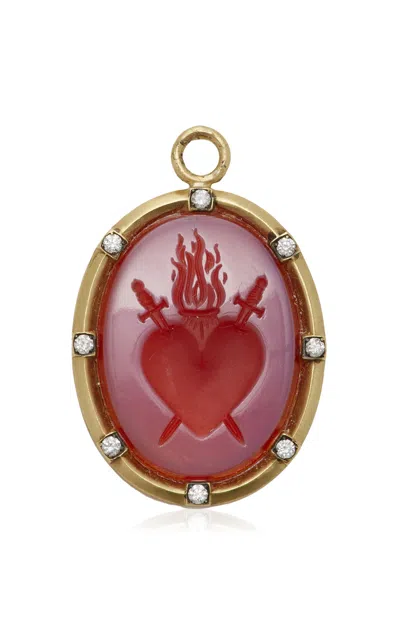 Sylva & Cie 18k Yellow Gold Diamond And Agate Pendant In Red