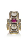 Sylva & Cie Ten Table 18k Yellow Gold Ruby; Diamond Ring In Red