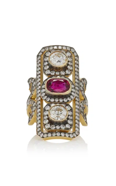 Sylva & Cie Ten Table 18k Yellow Gold Ruby; Diamond Ring In Red