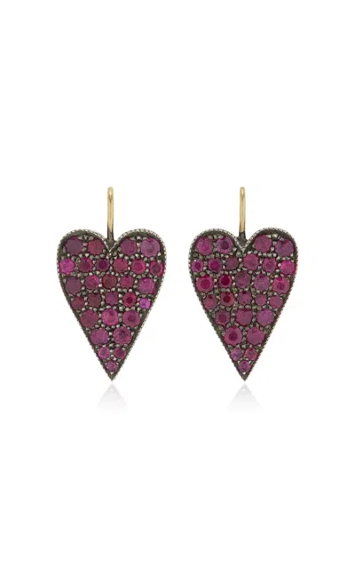 Sylva & Cie Ten Table 18k Yellow Gold Ruby Heart Earrings In Pink