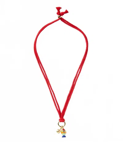 Sylvia Benson Charm Cord Necklace In Fish And Turtle In Red