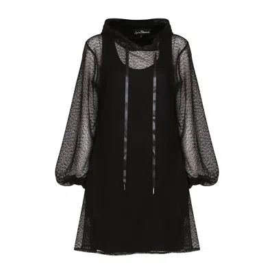Sylvia Piechulla Women's Aphrodite Black Holiday Resort Midi Dress With Hoodie - Inclusive Plus Size - Short Version