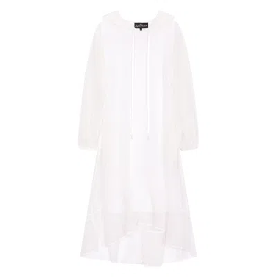 Sylvia Piechulla Women's Aphrodite White Holiday Resort Midi Dress With Hoodie - Inclusive Plus Size Up To Uk 18/ Us