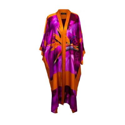 Sylvia Piechulla Women's Pink / Purple / Yellow Bird Of Paradise Pink Purple Printed Silk Kimono In Multi