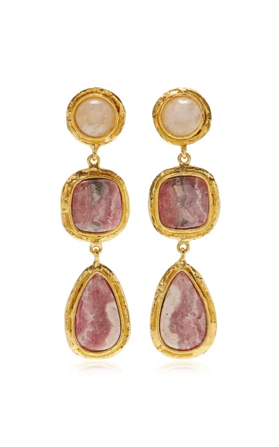 Sylvia Toledano 18k Gold Plated Moonstone; Rhodochrosite Earrings