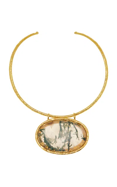 Sylvia Toledano 18k Gold Plated Moss Agate Necklace In Brown