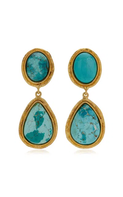 Sylvia Toledano 18k Gold Plated One Of A Kind Turquoise Earrings In Blue