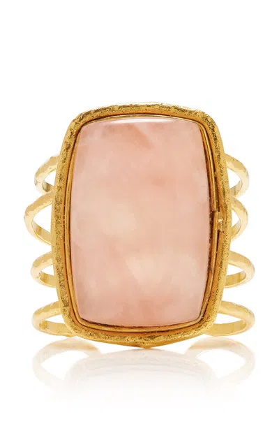 Sylvia Toledano 18k Gold Plated Pink Quartz Cuff Bracelet