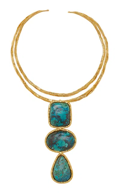 Sylvia Toledano 18k Yellow Gold Plated One-of-a-kind Chrysocolla Collar Necklace In Green