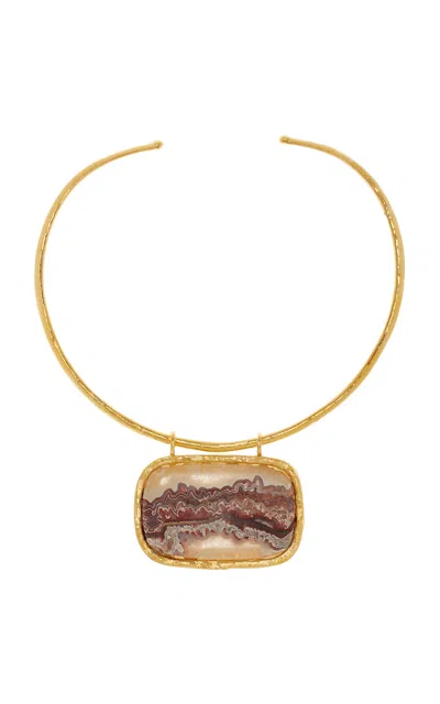 Sylvia Toledano 18k Yellow Gold Plated One-of-a-kind Lace Agate Collar Necklace In Purple