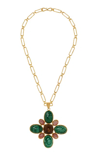 Sylvia Toledano 18k Yellow Gold Plated One-of-a-kind Malachite And Quartz Necklace In Green