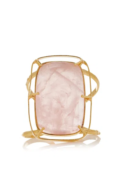 Sylvia Toledano 18k Yellow Gold Plated One-of-a-kind Pink Quartz Cuff Bracelet