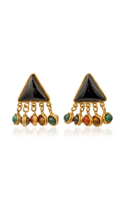 Sylvia Toledano 22kt Yellow Gold Plated Medusa Earrings In Black