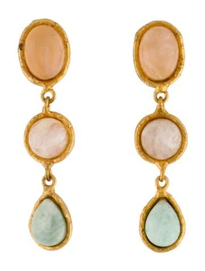 Pre-owned Sylvia Toledano Blue, Orange, & White Stone Clip Earrings In Multi