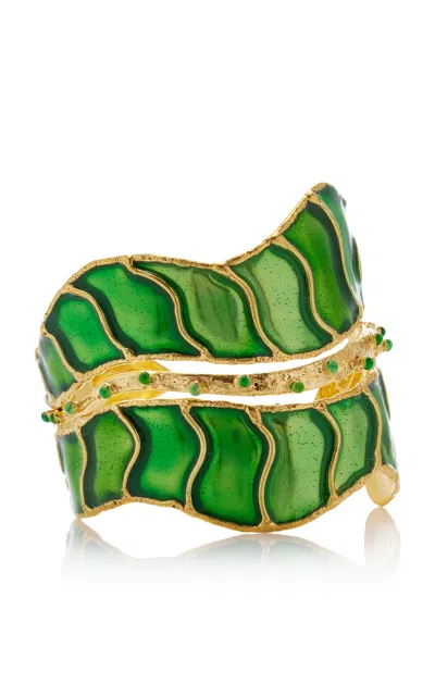 Sylvia Toledano Botanica Gold-plated Enamel Cuff In Green
