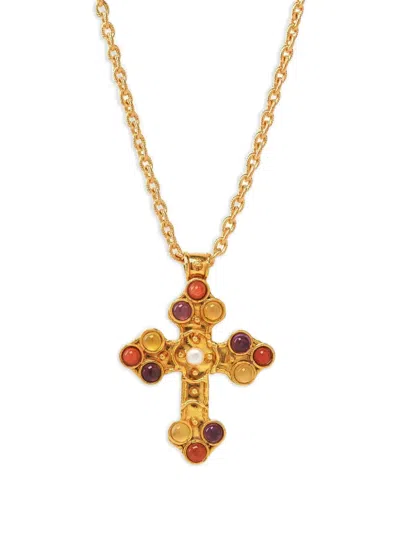 Sylvia Toledano Cross Multi-stone Necklace In Gold