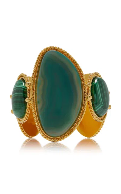 Sylvia Toledano Dakota Agate; Malachite 22k Gold-plated Cuff In Green