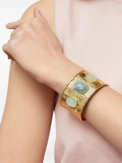 Sylvia Toledano Empire Amazonite And Onyx Cuff Bracelet In Gold