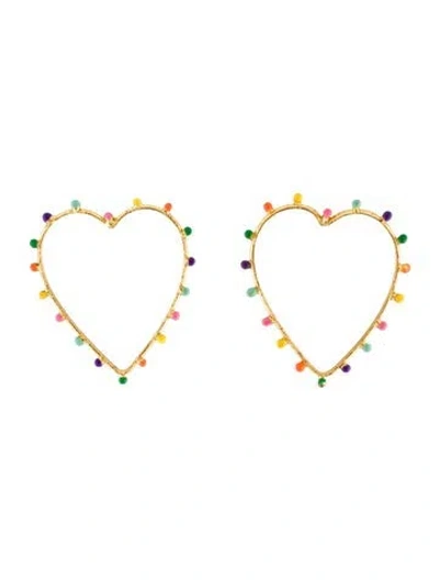 Pre-owned Sylvia Toledano Enamel Dots Heart Hoop Earrings In Multi