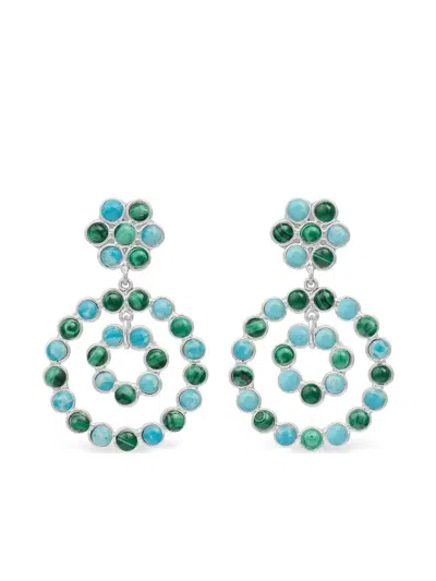 Sylvia Toledano Happy Flower Malachite And Larimar Earrings In Multi