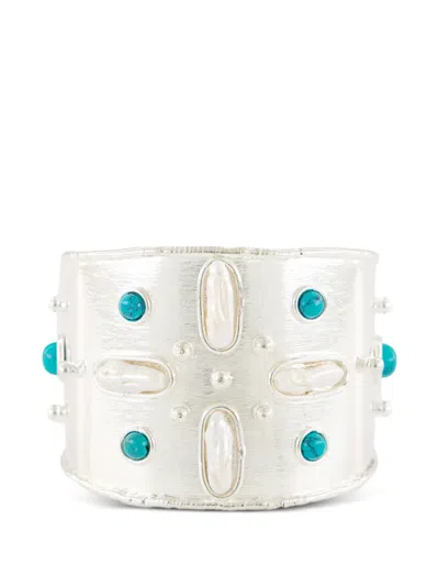 Sylvia Toledano Mojave Pearl And Turquoise Cuff Bracelet In Metallic