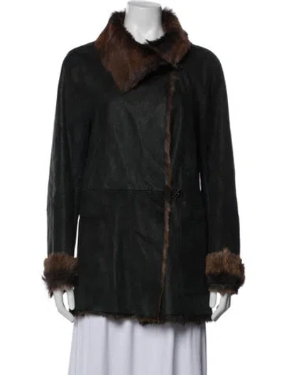Pre-owned Sylvie Schimmel Goat Leather Faux Fur Coat In Black