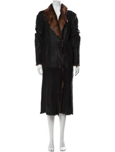 Pre-owned Sylvie Schimmel Goat Leather Fur Coat In Black