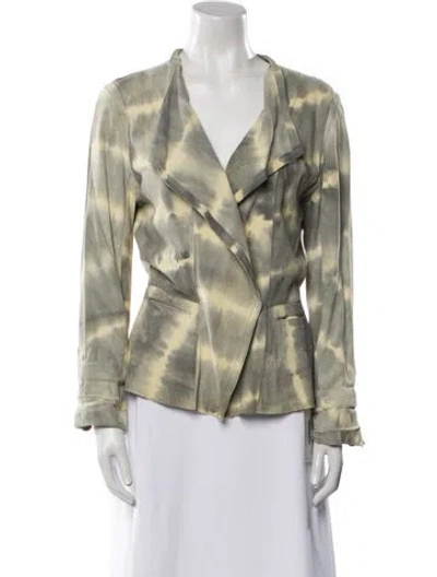 Pre-owned Sylvie Schimmel Goat Leather Printed Blouse In Green