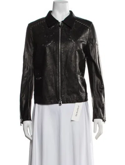 Pre-owned Sylvie Schimmel Lamb Leather Patterned Biker Jacket In Black