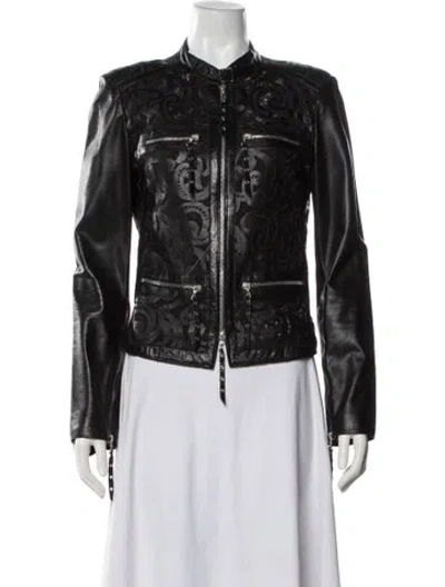 Pre-owned Sylvie Schimmel Leather Patterned Biker Jacket In Black