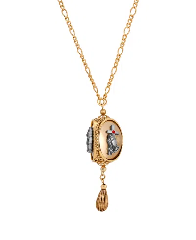 Symbols Of Faith 14k Gold Dipped Mary/praying Hands/cross Spinner Pendant 28" Necklace In Yellow