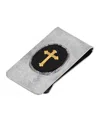 Symbols Of Faith Men's Silver-tone Black Enamel Gold-tone Cross Money Clip In Black