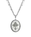 Symbols Of Faith Pewter Cross White Howlite Oval Necklace In White