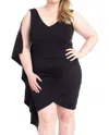 Symphony Back Shoulder Cape Mini Dress - Plus In Black In Black