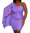Symphony + Note One Shoulder Sequin Party Dress In Purple In Purple