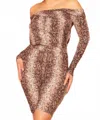 Symphony Off Shoulder Romper In Leopard Print In Brown