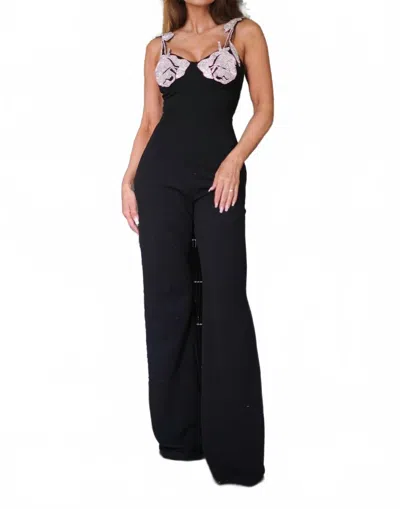 Symphony Rosie Jumpsuit With Rhinestone Rose Detail In Black