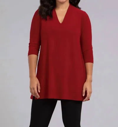 Sympli 3/4 Sleeve Deep V-neck Tunic Top In Red