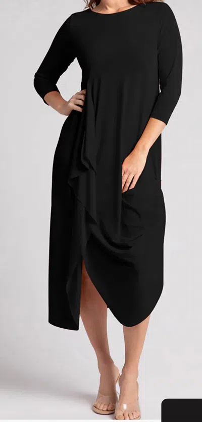Sympli 3/4 Sleeve Drama Dress In Black