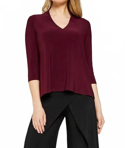 Sympli 3/4 Sleeves Deep V Top In Pomegranate In Red