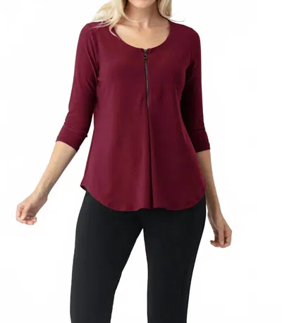 Sympli 3/4 Sleeves Zest Henley Top In Pomegranate In Burgundy