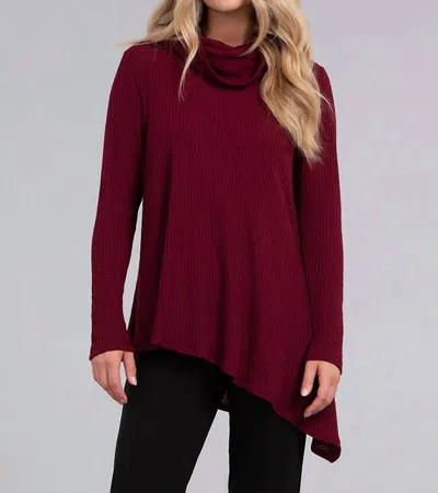 Sympli Angle Cowl Neck Waffle Sweater In Bloodstone In Red