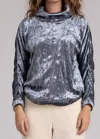 Sympli Crinkle Velvet Funnel Pullover Sweater In Grey In Multi