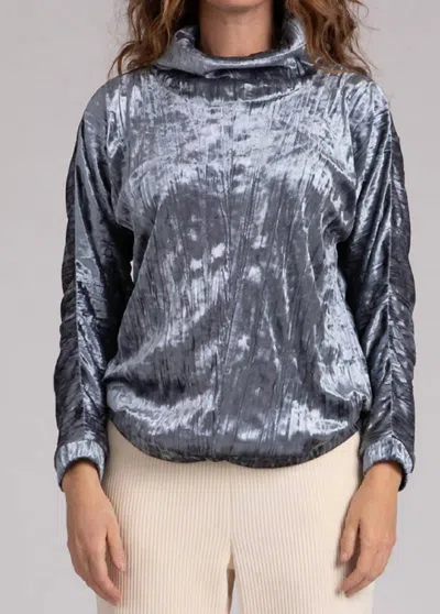 Sympli Crinkle Velvet Funnel Pullover Sweater In Grey In Multi