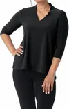 Sympli Deep V-neck 3/4 Sleeve Top In Black In Black