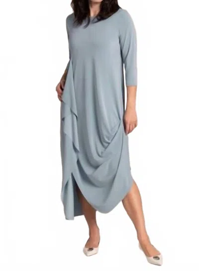 Sympli Drama 3/4 Sleeve Dress In Stone Blue In Grey