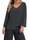 Sympli Etch V-neck Top In Graphite In Black