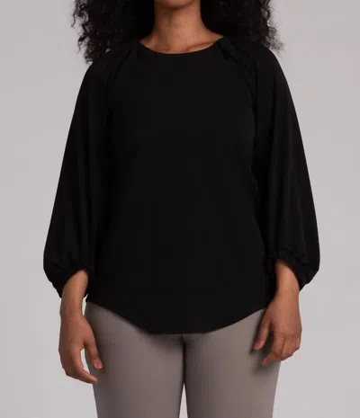 Sympli Fleece Back Jersey Move Pullover Top In Black