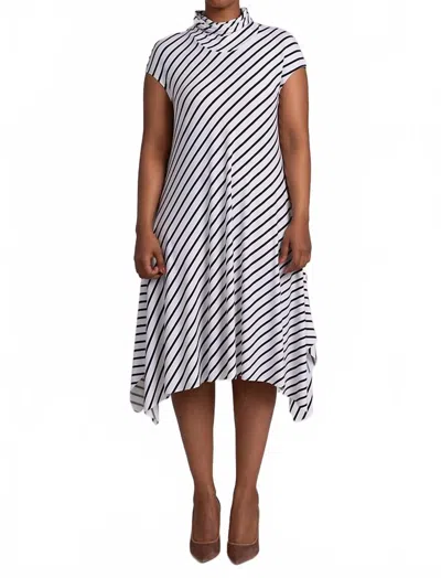 Sympli Flounce Funnel Neck Dress In Stripe In Multi