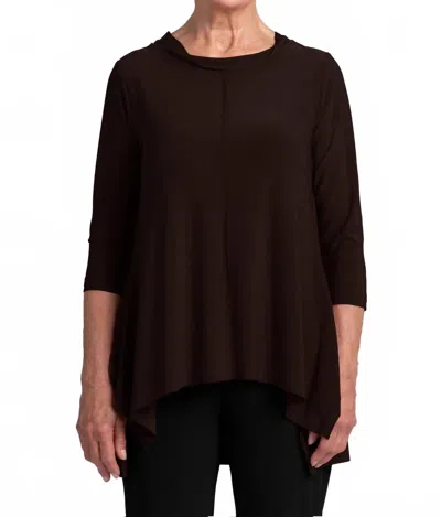 Sympli Flounce Top With Wide Funnel Collar In Chocolate In Brown